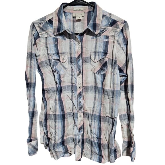 Ariat Fitted Plaid Long Sleeve Shirt Womens Size Large Western Snap Button - Picture 1 of 6